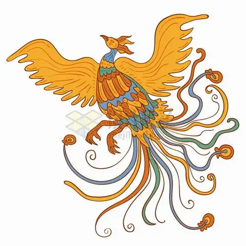 飞舞的凤凰彩色手绘插画png图片免抠矢量素材
