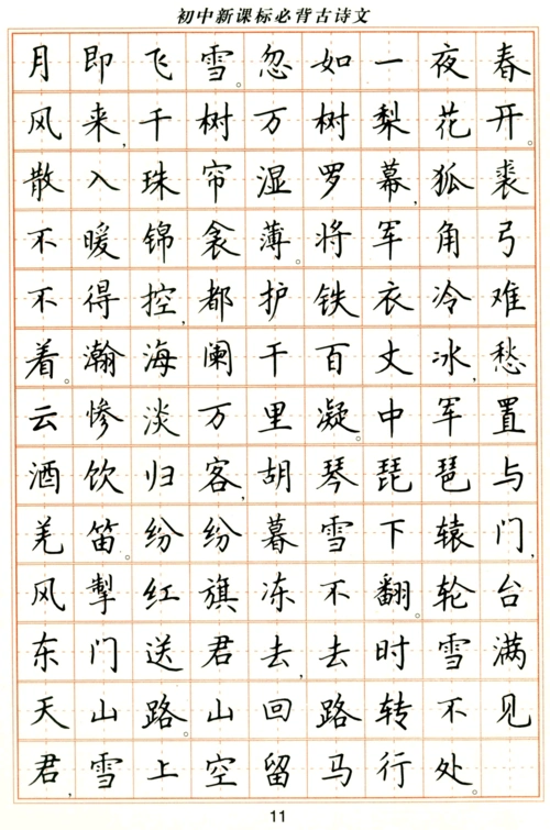 卢中南钢笔楷书字帖-初中必背古诗文