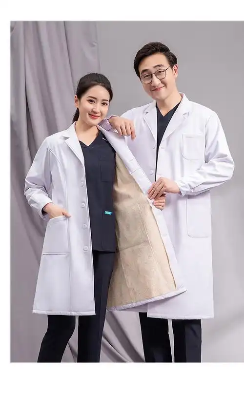 白大褂长袖男女医生护士工作服加厚格尔加绒冬季外套女服值班棉服