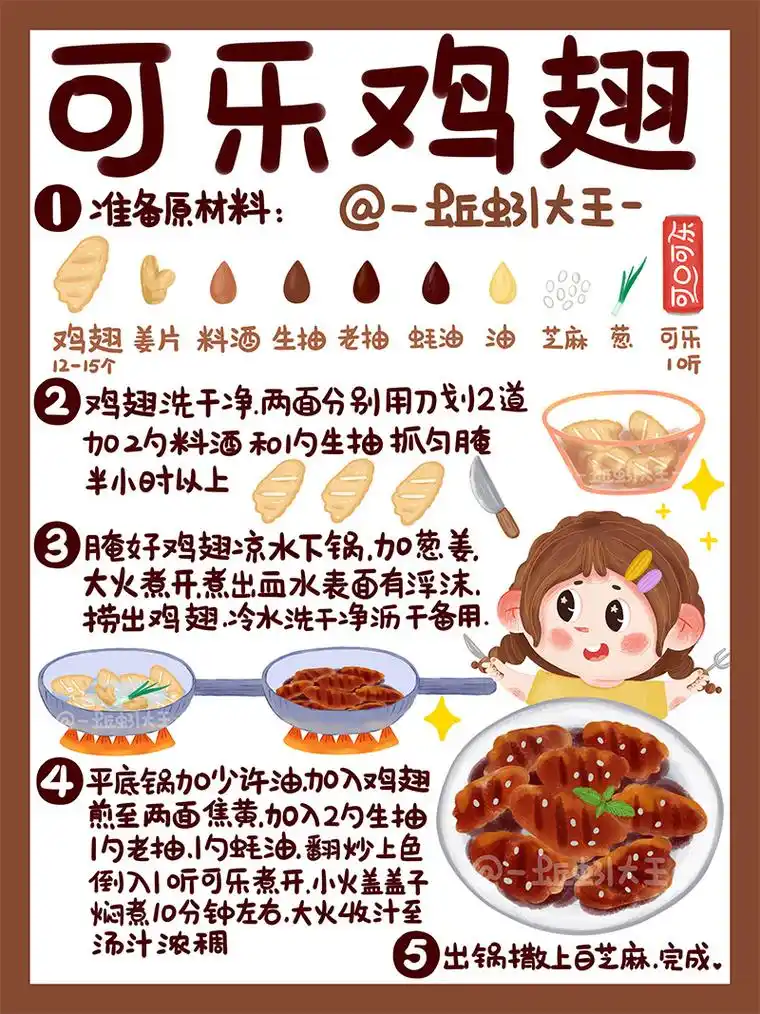 97手绘食谱|可乐鸡翅78爆好吃到吮手指零失败 嗨姐妹93答应你们