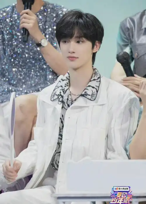 丁程鑫纯白西装氛围感#丁程鑫夏日少年派最新剧照,白色西装黑色葱绣