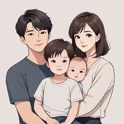 亲子头像|一家四口的美好瞬间手绘卡通创意头像