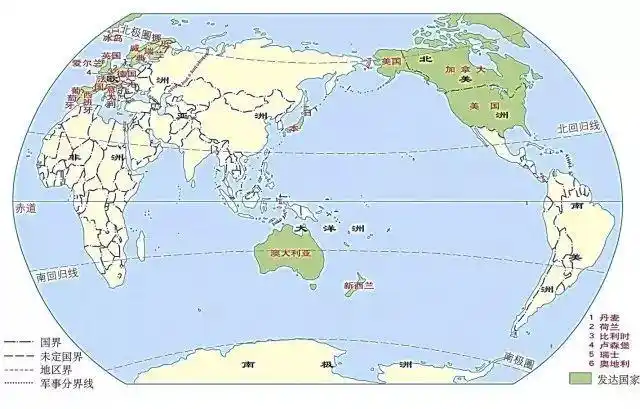 读图了解主要的发达国家有哪些?分布有何特点?