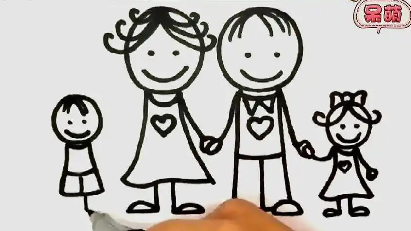 手绘头像简笔画全家福一家四口_全家福_简笔画_手绘_卡通_漫画_幸福一