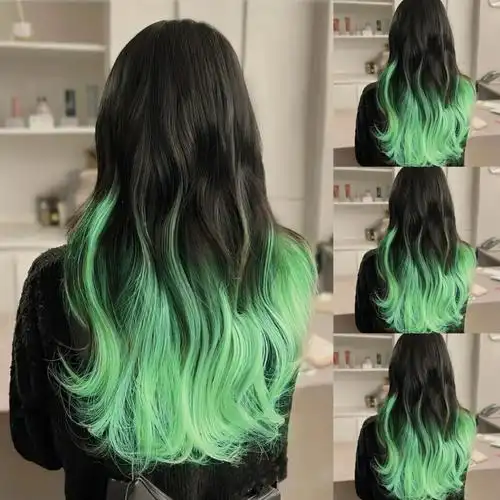 2022流行黑发渐变蓝绿色发尾染神仙发色