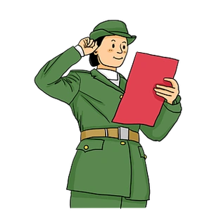 国庆节短发女军人穿军装宣誓卡通插画