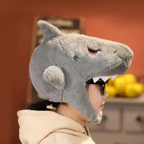 新款日韩ins潮流可爱卖萌鲨鱼头套沙雕帽子帽子