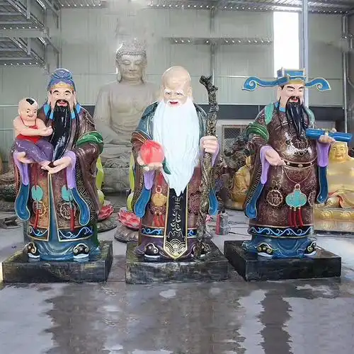 现货供应玻璃钢福禄寿塑像寺庙景区家居供奉财神寿星福星神像摆件