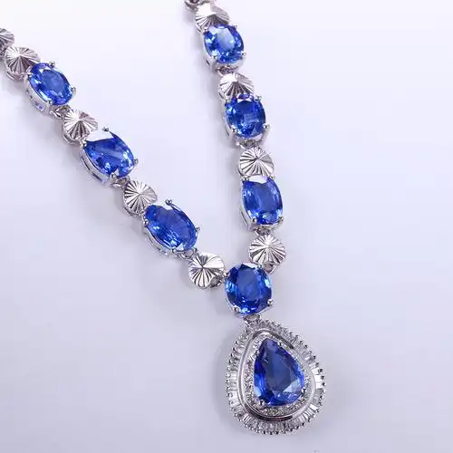 6ct天然蓝宝石镶0.31ct钻石项链 意禄珠宝