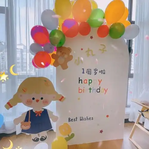 生日布置女孩10岁布置周岁儿童3岁女宝宝宴背景墙——初见气球派对