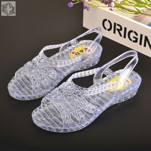 大唐喜乐牛小时候的塑料凉鞋80年代90年代老式怀旧经典水晶凉鞋女夏