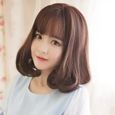 假发女梨花头齐肩短发卷发中分空气刘海烫发头可爱网红圆脸光头