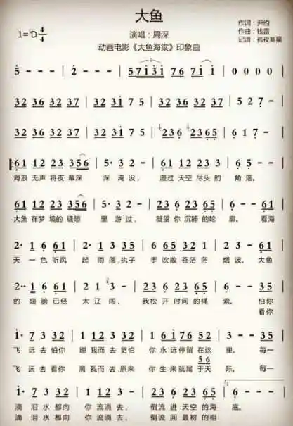 大鱼海棠古筝简谱谁有大鱼海棠主题曲大鱼的古筝简谱
