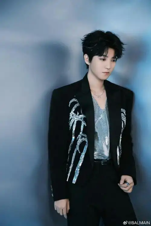 tfboys-王俊凯身着#balmain2024早秋系列#棕榈树亮片刺绣西装,助阵