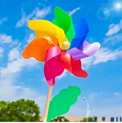 儿童网红七彩色小风车户外装饰道具宝宝旋转大风车串幼儿园玩具七彩