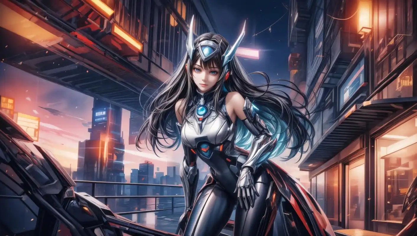 ai美女壁纸# 每日ai美女秀	在一座充满未来科技感的赛博朋克城市中