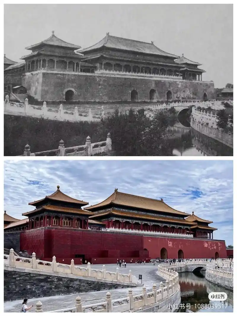 穿越时空对比照之紫禁城太和门广场.这组故宫老照片采用1900 - 抖音