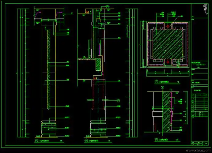 大堂装饰柱详图 大堂石材柱详图 大理石包柱详图 - cad施工图-图库图