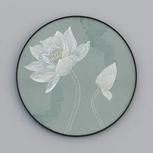 荷花圆框画