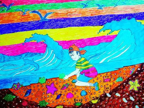 拾贝壳/少儿绘画作品/儿童画/网络美术馆_中国少儿美术教育网