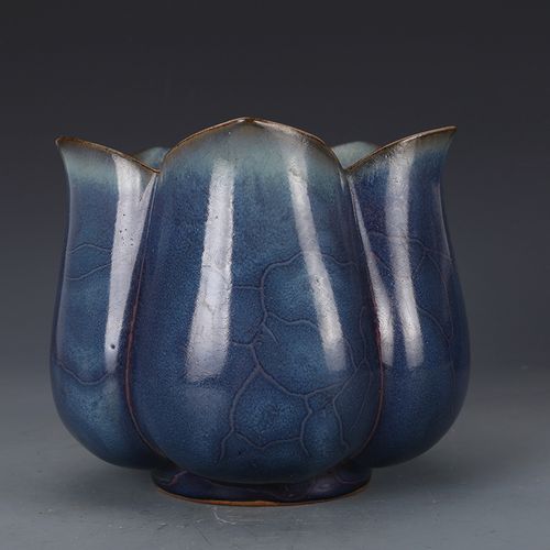 摆件宋钧窑窑变莲花碗 仿古瓷器古董古玩宋瓷旧货五大名窑收藏