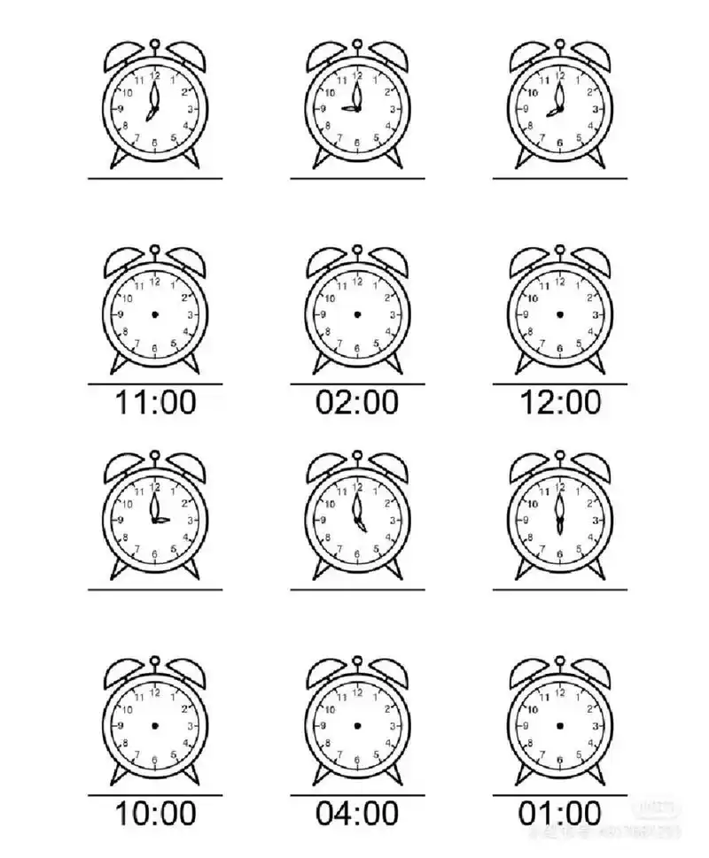 幼儿园大班整点时钟练习