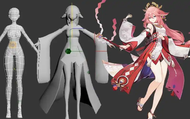 【3dmax人物建模】原神八重神子模型制作,从裸模开始教你人物模型布线