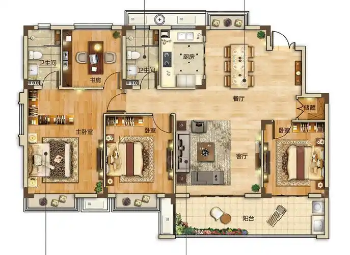 2#3#东西边套约142方d1户型-4室2厅2卫-142.0㎡
