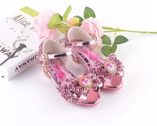 高跟鞋子夏季儿童冰雪奇缘爱莎公主水晶鞋小孩子表演凉鞋瑞央粉红色27