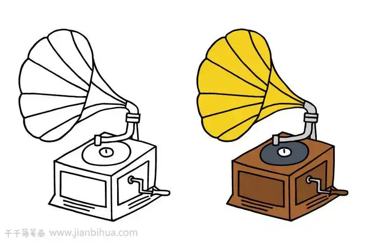 复古留声机简笔画蓝色的鼓简笔画图片乐器大号简笔画萨克斯简笔画涂色