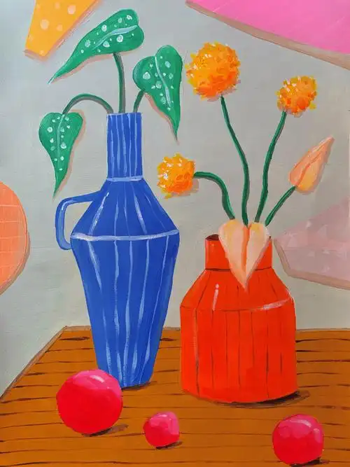 少儿创意美术儿童画色彩丙烯颜料画花