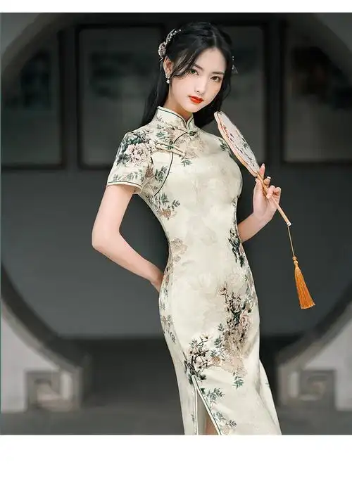 真丝旗袍高端长款少女款2022夏季复古杭州中新款改良优雅新中式仿裙