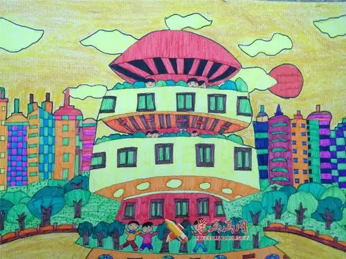 小学生六年级一等奖科幻画《未来城》__科幻画_科幻画图片大全_学画画