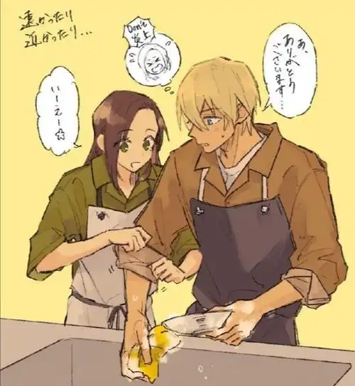 名侦探柯南:画师笔下的安室透和小梓,两人的互动很温馨