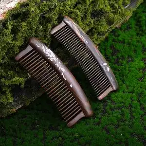 谭木匠梳子紫霞蒹葭镶齿梳防静电天然材质谭木匠官方旗舰店送女友