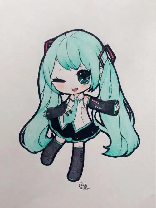 手绘 彩铅 q版 初音