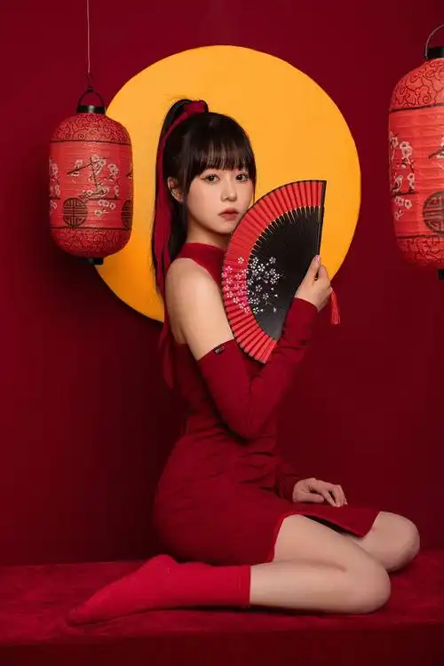 医美模特美女国风国潮红色