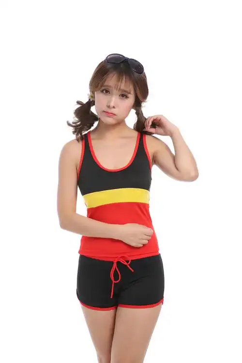 中学生件套分体泳装显瘦可爱甜美小清新平角保守分体泳衣