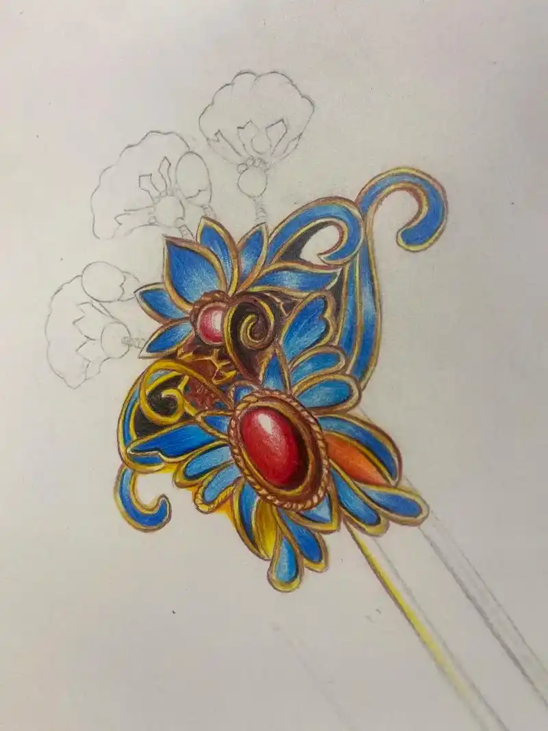 偷偷画一个发簪#临摹 #练习 #古风饰品 #彩铅 - 抖音