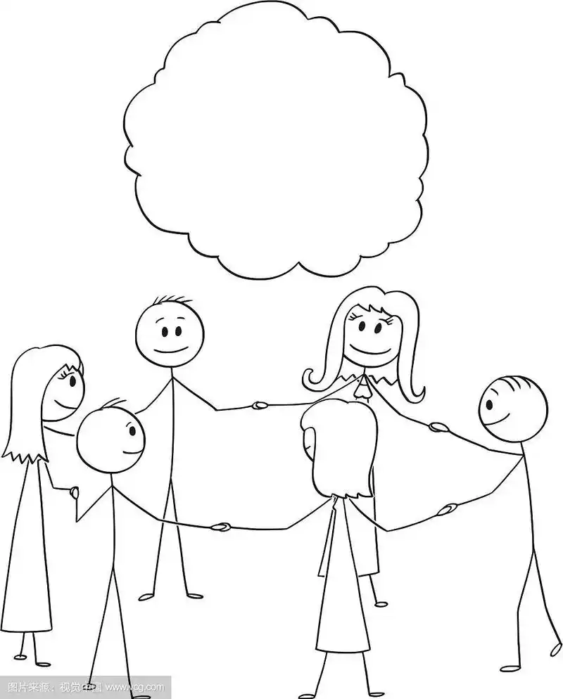 小组或一群人围成一圈的卡通