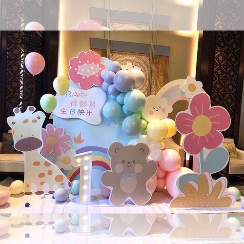 宝宝百日周岁宴生日派对场景布置创意气球kt板背景墙定制2米高