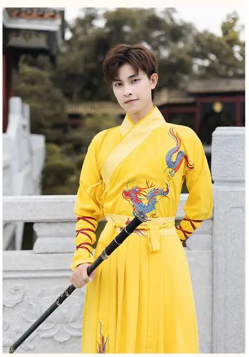 汉服男古装成人中国风唐装汉元素古风龙袍网红刺绣花齐腰裙三件套