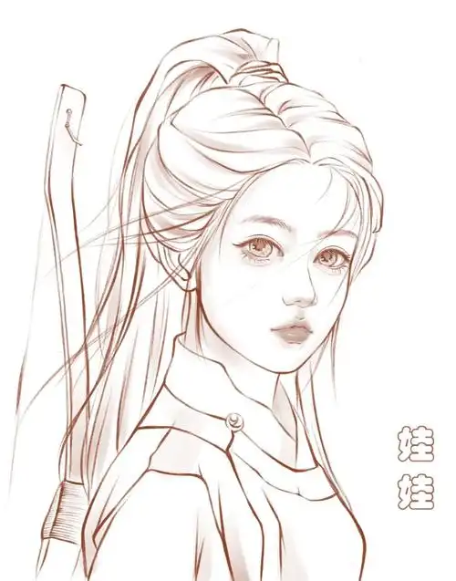 今天画个古风美人线描人物