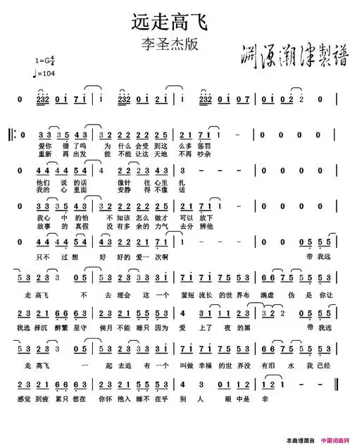 远走高飞李圣杰版简谱