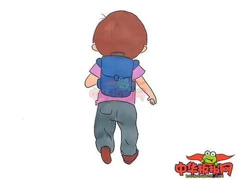 小学生背着书包上学的背影简笔画