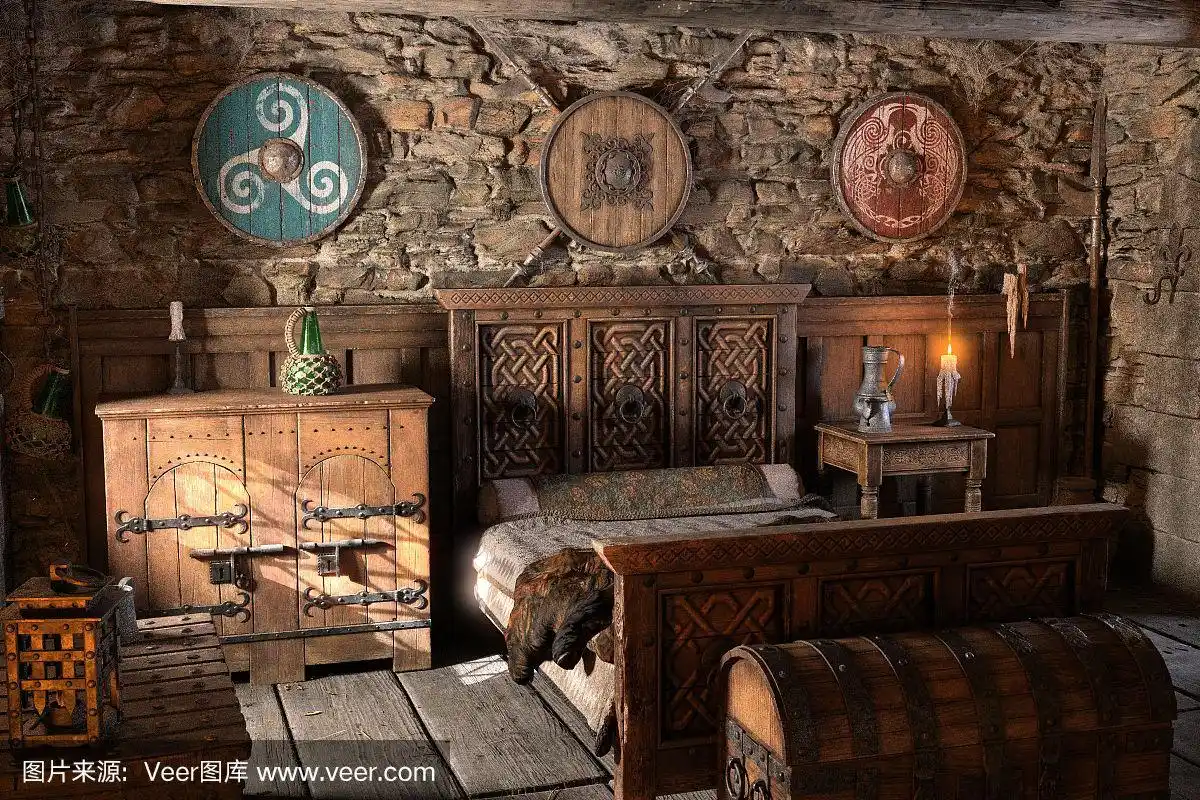 3d插图中世纪卧室