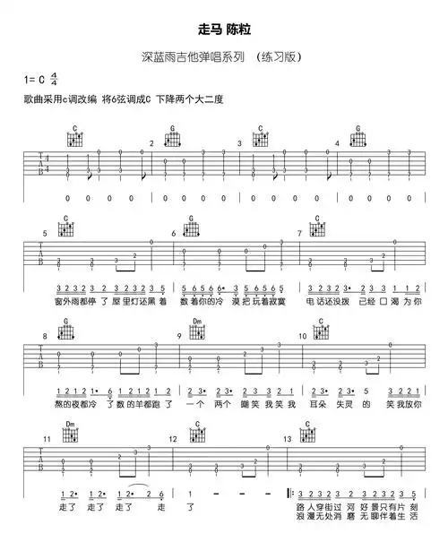 陈粒《走马》吉他谱-图1陈粒《走马》吉他谱-图2走马吉他谱_c调简单版