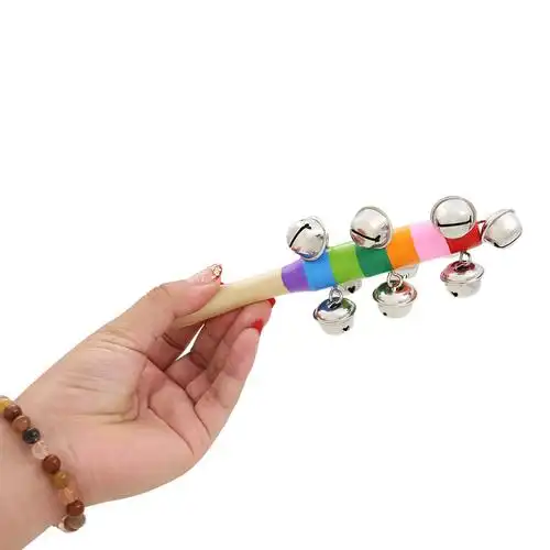 奥尔夫打击乐器彩色木质小竖铃10铃儿童早教启蒙乐器棒铃伴奏串铃