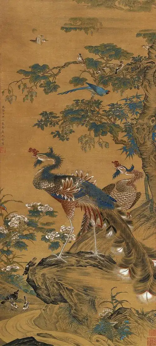 0227 百鸟朝凤 立轴 设色绢本