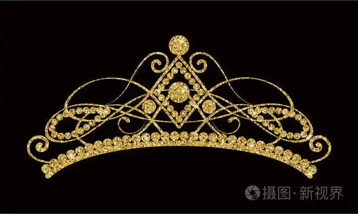 闪闪发光的王冠.金色头饰被隔离在黑色背景上
